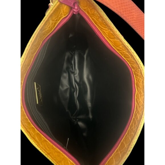 VTG Sharif Purse Multicolor Exotic Mixed Leather Crossbody Bag 80s USA Adjustabl - Picture 7 of 9